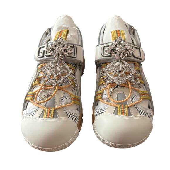 Gucci White and Gray Tinsel Sport Sandals Size 37